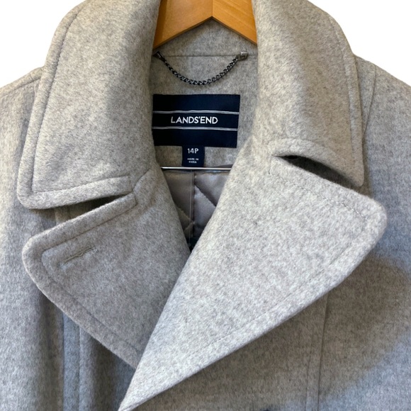 Lands’ End Women’s Insulated Wool Pea Coat | 14 Petites | Light Heather | $65 - Picture 2 of 9
